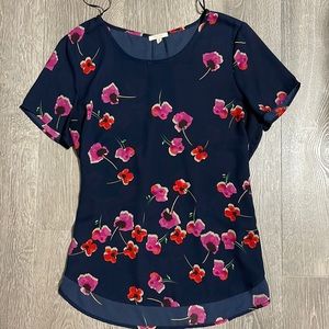 Pleione Navy blouse with Poppy Design